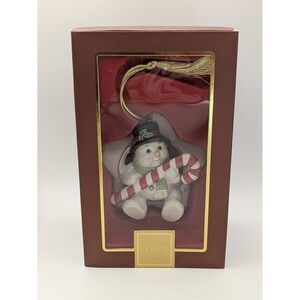 Lenox Christmas Ornament Sitting on a Star Snowman Gold Candy Cane Scarf Box